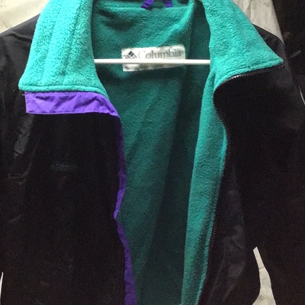 Columbia Black Jacket with Teal and Purple Highlights